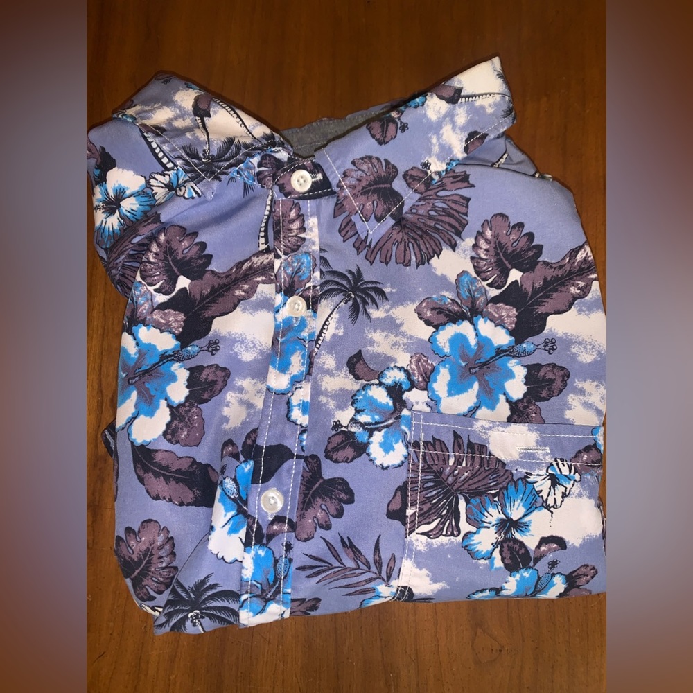 Hawaiian Palm and Floral Print Short Sleeve Button Down 3XL